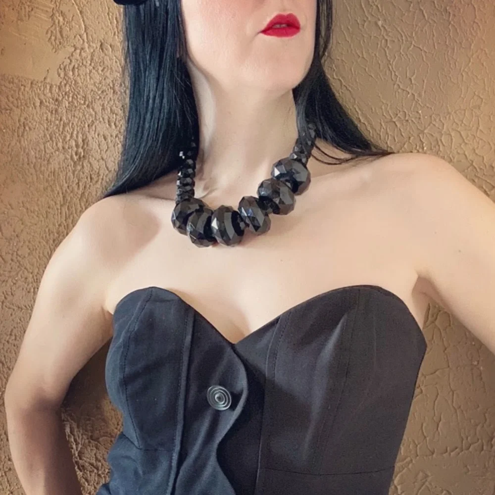 🖤 VTG LYDELL NYC Huge Jet Black Beaded Statement Necklace